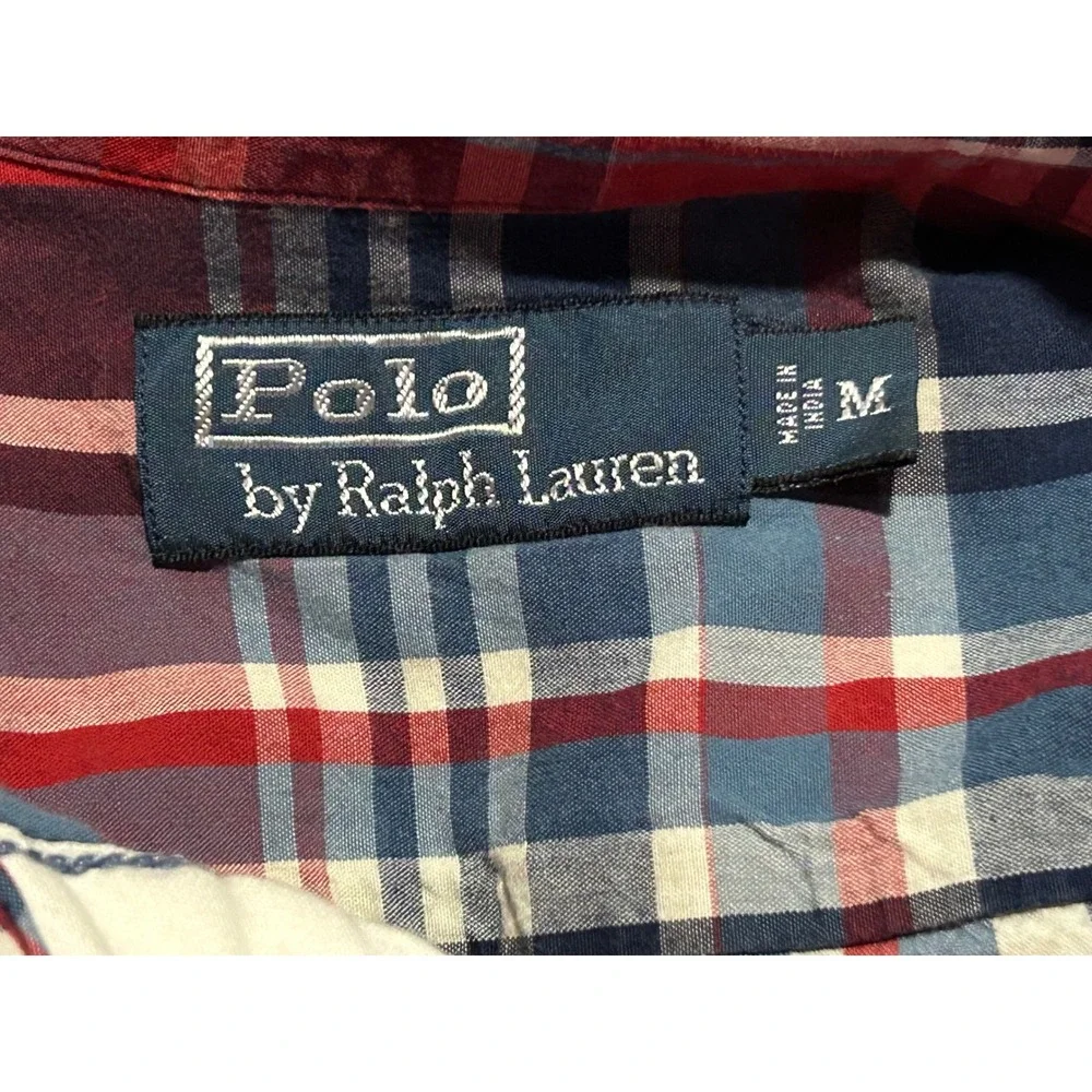 Polo Ralph Lauren Mens Plaid Button Down Shirt Red Blue White Long Sleeve Size M